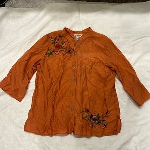 Citron Orange Embroidered Button-Front Women's Top